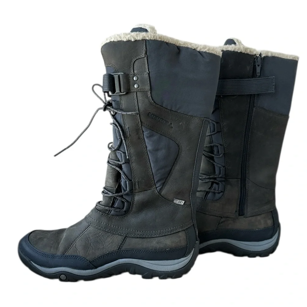 Merrell Women's Murren Tall Winter Snow Boots in Pewter Gray Sporty‎ Size 7.5